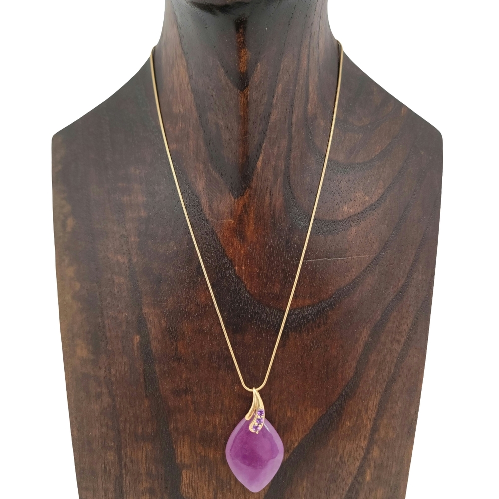 Amethyst Amulet Pendant 14k Solid Gold Cable Necklace